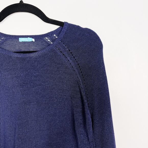 J McLaughlin Medium M Blue Loop Stitch Raglan Long Sleeve Sweater Cotton Blend - Picture 3 of 8